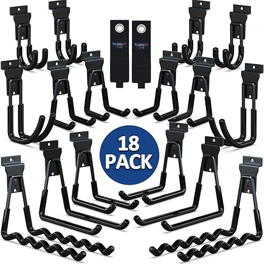 3-H Slatwall Accessories 18 Pack,Slatwall Hooks & Hangers Multi Sizes,Slat Wall Heavy Duty for Space Saving Used as Proslat Accessories with Slatwall Panel(Black)