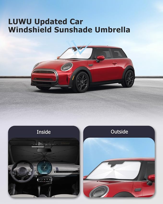2025 Upgrade Car Windshield Sun Shade Windshield Sunshade Umbrella [Star Fabric] Protect Car from Sun Rays&Heat Damage Keeps Vehicle Cool, Spring Structure Edge Fits Sedans,SUVs,Trucks,Hatchbacks (S1)