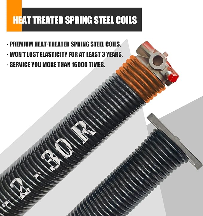 Garage Door Torsion Spring Set, Pair of 2" Electrophoresis Coated Garage Door Spring Replacement with 2 Non-Slip Winding Bars and Bearing, Minimum 16000 Cycles (.234x2x30")