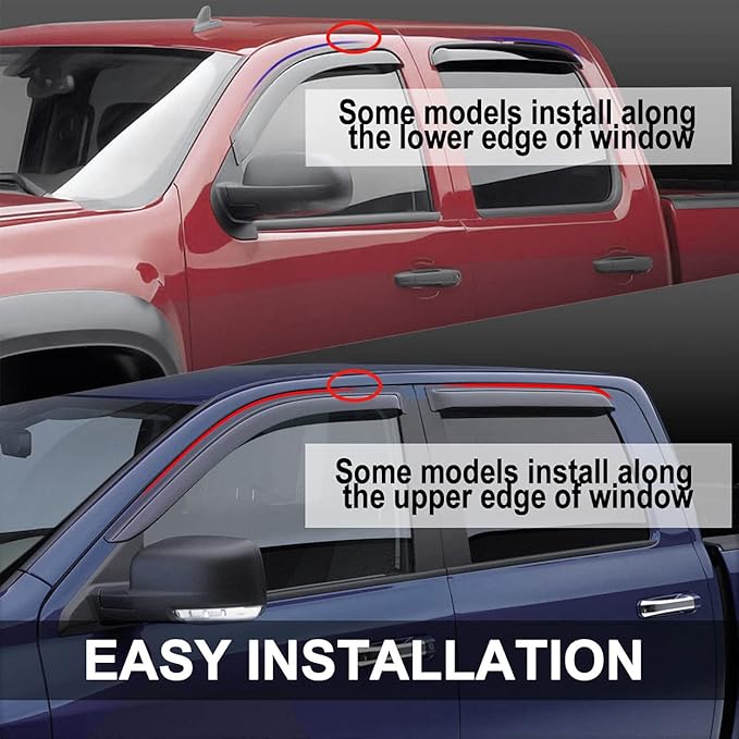 94975 Side Window Wind Deflector, 4pcs Out-Channel Tape-On Rain Guards Set,Window Visor fit for Ford F-150 2015-2022 Supercrew Cab (Crew Cab) F250-F550 2017-2022 Super Duty Supercrew Cab