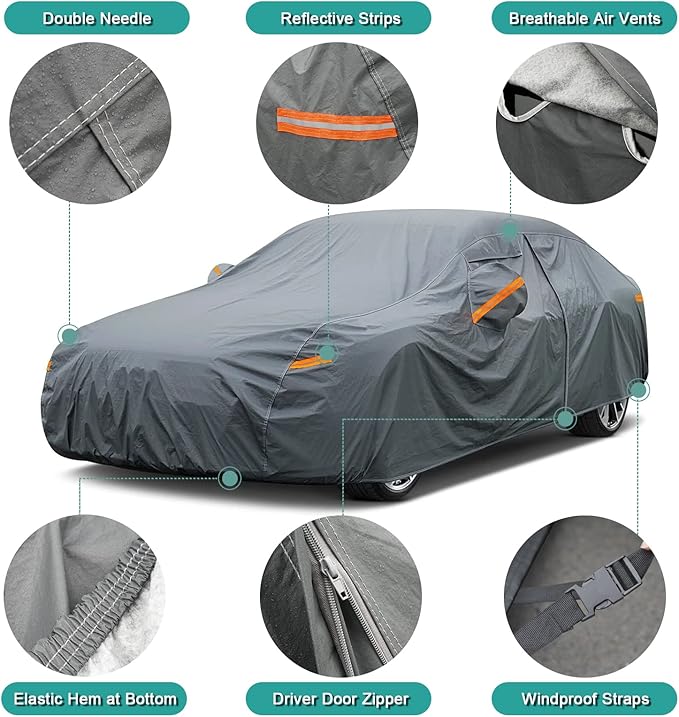 16 Layers SUV Car Cover Waterproof All Weather Heavy Duty, Universal Fit Toyota RAV4, Honda CRV, Tesla Model Y, Audi Q5, Chevrolet Equinox, Nissan Rogue, Kia Sorento, Mitsubishi Outlander etc.