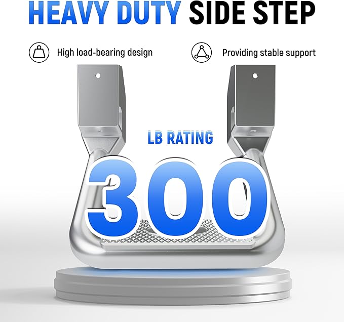 Kojem 2Pcs Silvery Aluminum Universal Side Step Compatible with Chevy Chevrolet GMC Ford Isuzu Mitsubishi Dodge Jeep Nissan Toyota Mazda Side Hoop Step Polishing