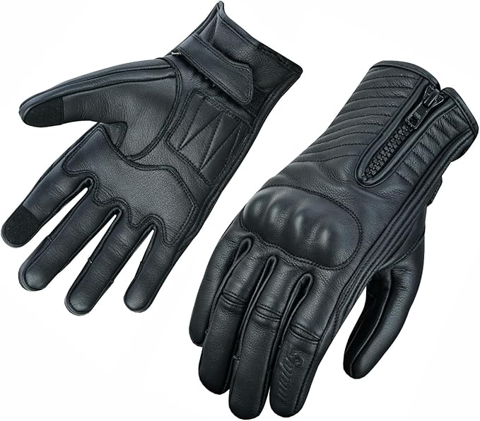 Full Finger Leather Motorcycle Gloves for Men & Women Touch Screen Gloves Premium Street Motorcycle Durable Protective Cruiser Biker Gel Leather Motorbike Gloves