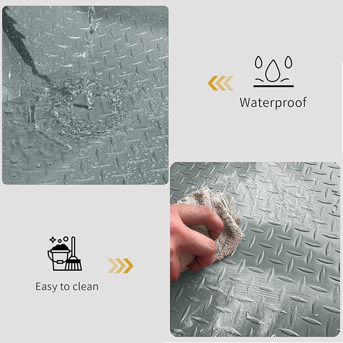 Premium Garage Floor Mat, Commercial Grade Heavy Duty Parking Mat for Garage Floor, Golf Cart Parking, Water/Stain Resistant Floor Runner (Grey Diamond, 2 Rolls x 4 x 13 Feet)