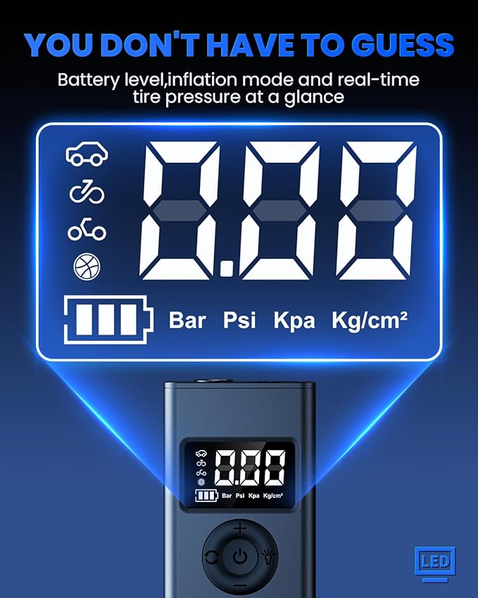 Tire Inflator Portable Air Compressor, 160PSI Air Pump for Car Tires with Digital Pressure Gauge, LED Light and Auto Shut-Off Function, for Car/Motorcycle/Bike/Ball