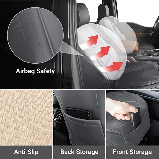 Coverland Custom Car Seat Covers Compatible with 2007-2014 Sierra 2500HD Crew Cab - Premium Leather Non-Slip Memory Foam Waterproof Interior Protector Front Seat-Dark Gray [See Size Chart-Size A38]