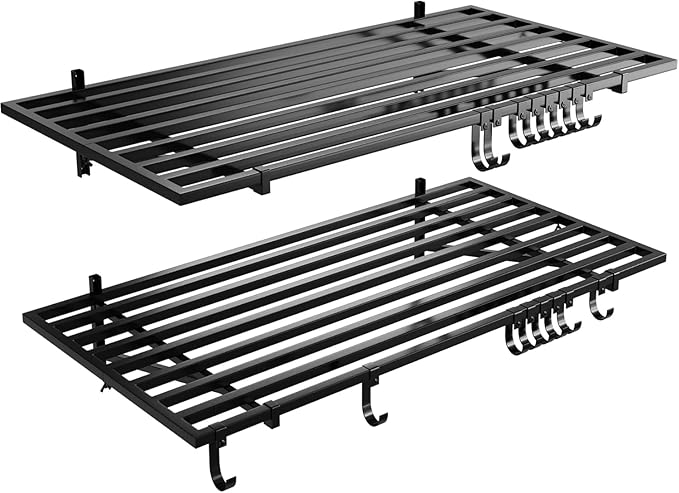 2 Pack Heavy Duty Garage Wall Shelves, 2' x 4' Wall Mount Storage Shelf with Hooks, Wall Organization System, Holds 250 lbs Each