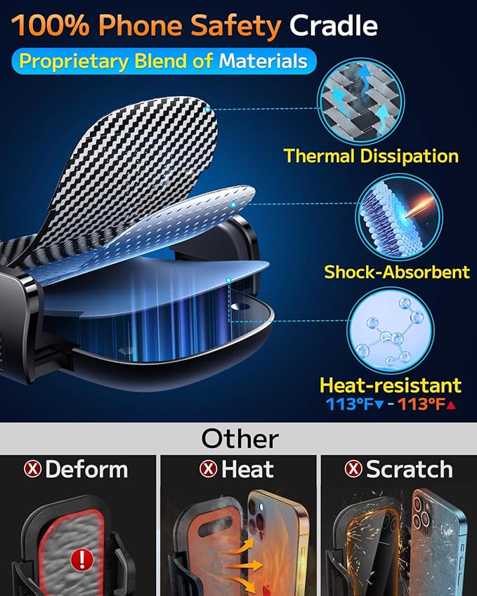 Qifutan Car Phone Holder Mount Phone Mount for Car Windshield Dashboard Air Vent Universal Hands Free Automobile Cell Phone Holder Fit for iPhone Smartphone Carbon Fiber