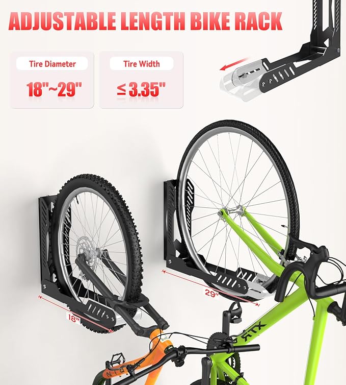 Bike Wall Mount 2 Pack Swivel Bike Rack for Garage, No Heavy Lifting Required Wall Bike Hangers Can Holds up to 77 lbs, Black