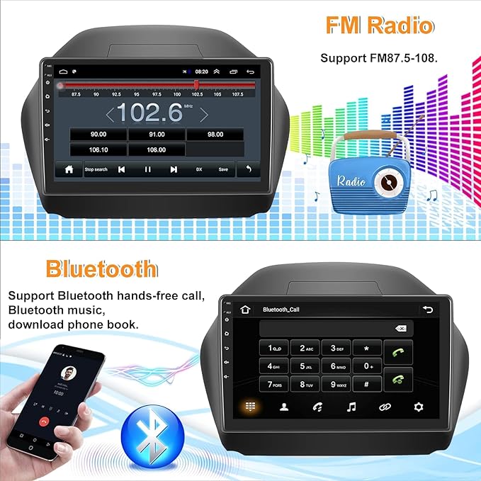 SIXTOP 1+32G Android Car Stereo for Hyundai Tucson IX35 2010 2011 2012 2013 2014 2015 Head Unit 10.1 inch Touch Screen Multimedia Player GPS Bluetooth WiFi FM Mirror Link Split Screen Rear Camera&Mic
