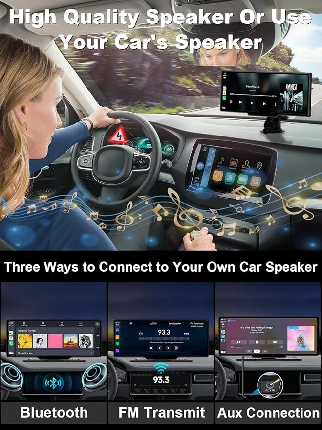 Apple Carplay Screen for Car, 10.26’’ Wireless CarPlay & Android Auto Screen with 4K Dash Cam, 1080P Backup Camera, Car Play Audio Receivers, GPS Navigation/Mirror Link/Bluetooth/FM/Voice Control