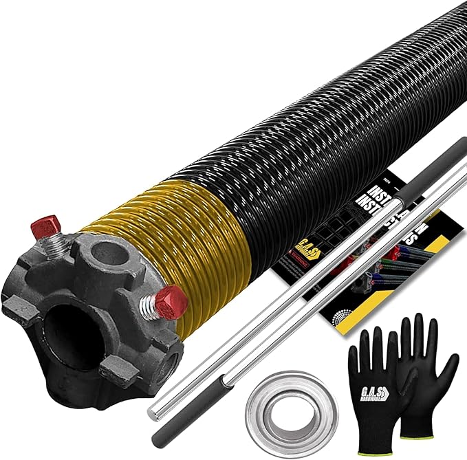 Garage Door Torsion Spring 250x2x36 for Right Side of Garage Door with Winding Bars, 1" Steel Bearing, and Gloves Heavy Duty Precision E-Coating 5-Year Warranty Minimum 30,000 Cycles (Black Cone)