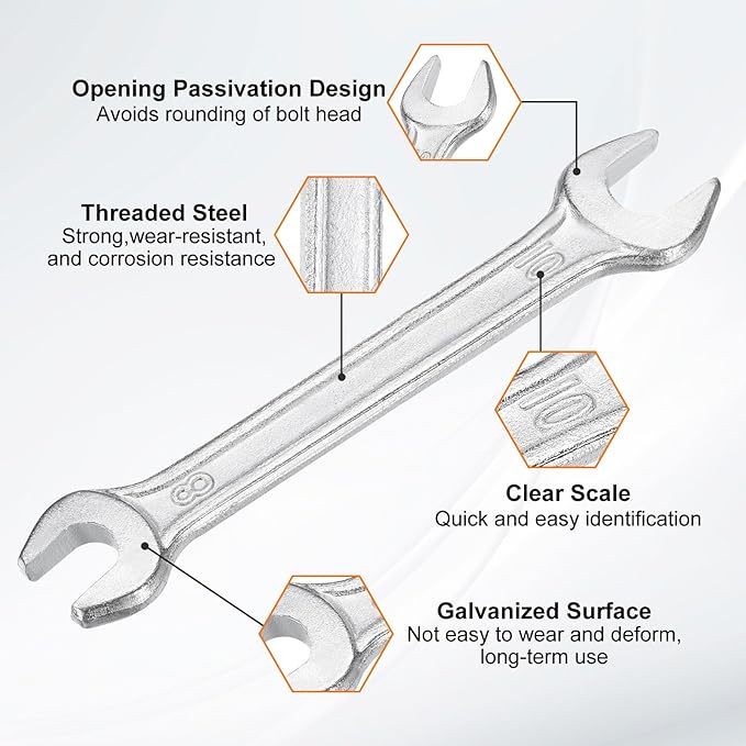 HARFINGTON 2pcs Double Open End Wrench 8mm x 10mm Metric 15 Degree Offset Angle Small Flat Head Wrench Galvanizing Open Ended Spanner for Automotive Repair Furniture Assembly