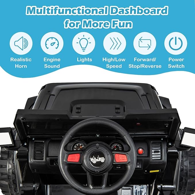 INFANS Kids Ride on Car Truck with 2.4G Remote Control, 12V Battery Powered Electric Cars for Kids w/3 Speeds, Battery Display, LED Lights, Safety Belt, Music & Horn, Bluetooth/FM/USB (Jet Black)