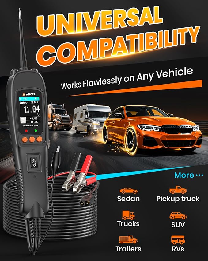 ANCEL PB500 Automotive Power Circuit Probe Tester Kit, 12/24V Car Electrical Short/Open Breaker Finder, AC/DC Diode Resistance Frequency Injector Relay Tester, Duty Cycle,Digital Multimeter/Ohmmeters