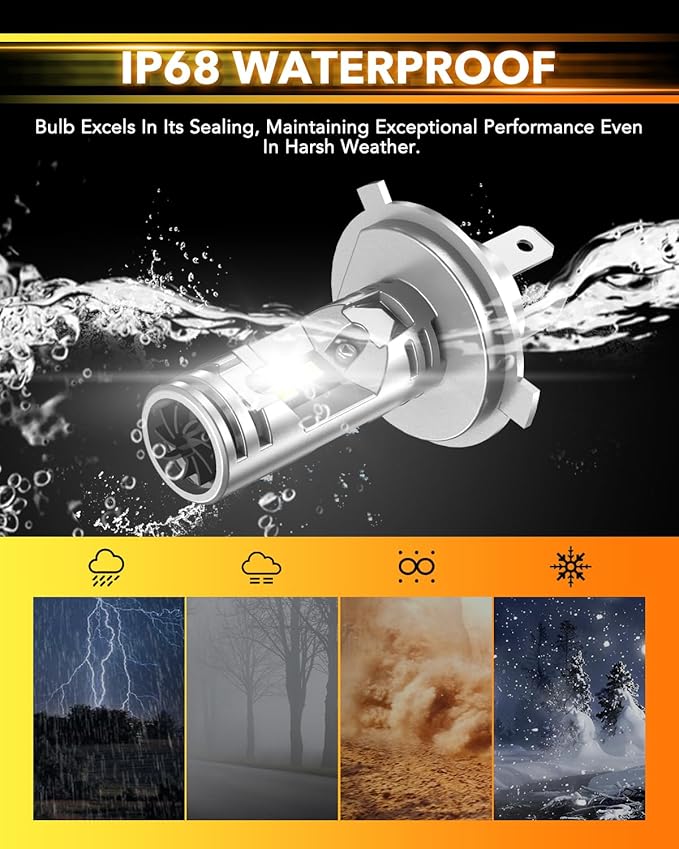 OXILAM H4 9003 LED Upgrade Bulbs, 36000LM 6500K White, 800% Brighter, Built-in CANbus, No Flicker, 3-Min Quick Fit, 2pcs