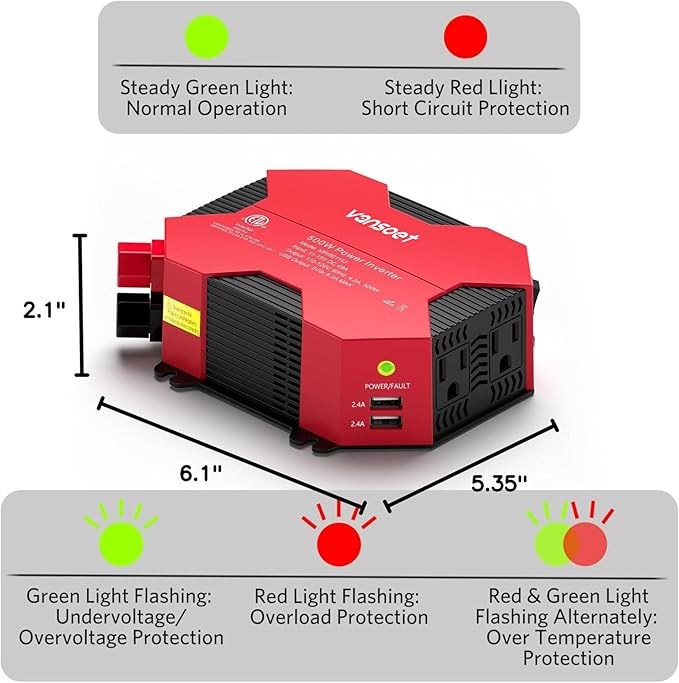 500 Watt Car Power Inverter DC 12V to AC 110V Car Plug Inverter Adapter Power Converter with 4 USB Charging Ports and 2 AC Outlets Car Charger