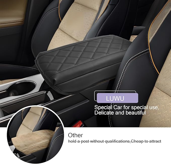 LUWU Center Console Cover Compatible with 2025 Chevrolet Equinox Accessories 2025 Equinox Armrest Cover Center Console Pad 2025 Equinox LT, ACTIV, RS Armrest Console Cover Soft Leather (Black B)