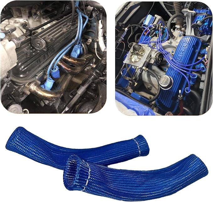 Spark Plug Wire Heat Shield 8PCS Spark Plug Boots Thermal Protection Sleeve 1200 Degree 6 inch Spark Plug Heat Cover Wrap for Car Truck (Blue)