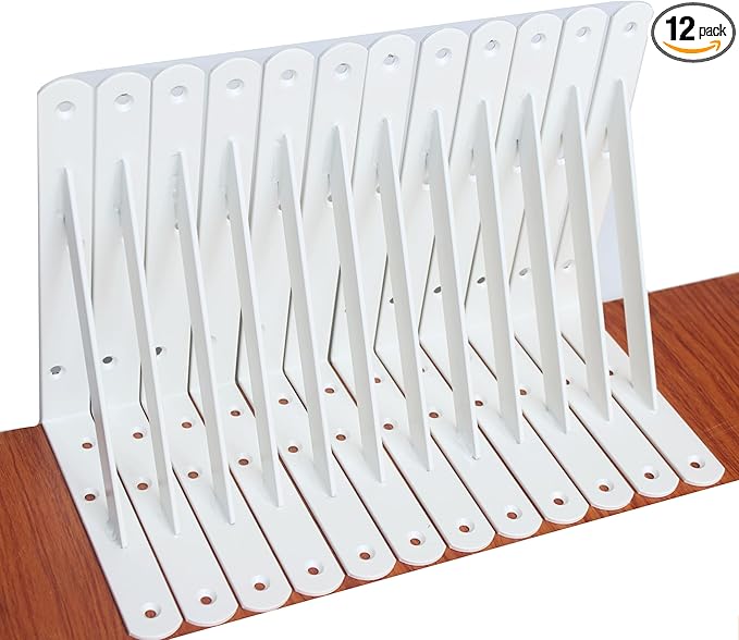 12 Pack L8 x H 6" White Heavy Duty Shelf Brackets with Screws Metal Shelf Brackets Shelf Support Angle Brackets for Shelves L Brackets Heavy Duty Floating Shelf