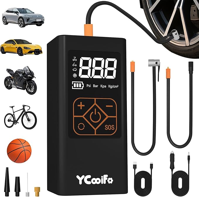 150 PSI Tire Inflator Portable Air Compressor, 8000mAh Battery Auto Shut-Off Air Pump, 6X Inflator Portable Tire Inflator for Car, Bicycle, Motor, Ball
