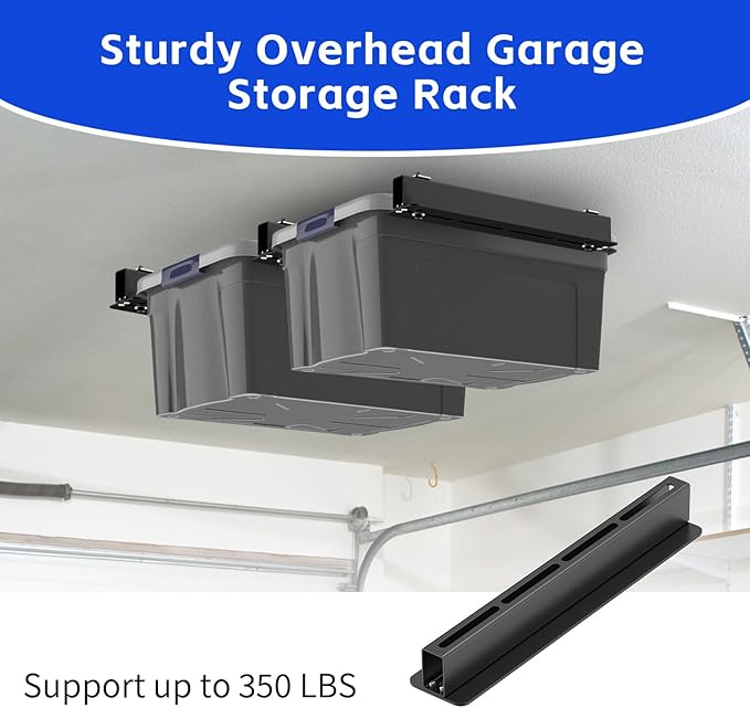 3 Pack Overhead Storage Bin Rack, Ceiling Racks for Utility Bins Organization, Heavy Duty Rack Ceiling Garage Storage for Supports Most Bins Container (for 2 Bins, Bins are not included)