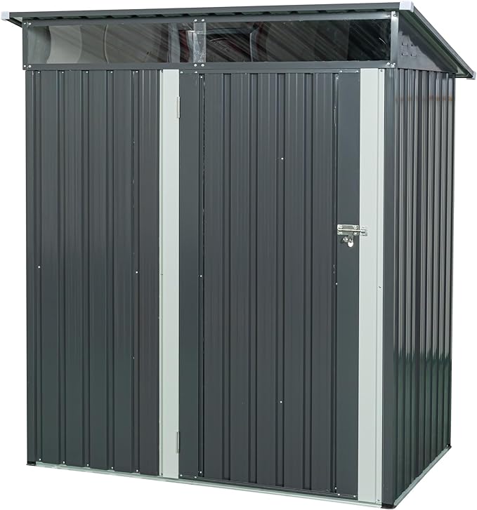 Metal 5x3 FT Garden Storage Shed, Outdoor Small Shed with Sloped Water-Resistant Roof and Lockable Door for Backyard, Patio,Garage and Bike Storage Grey