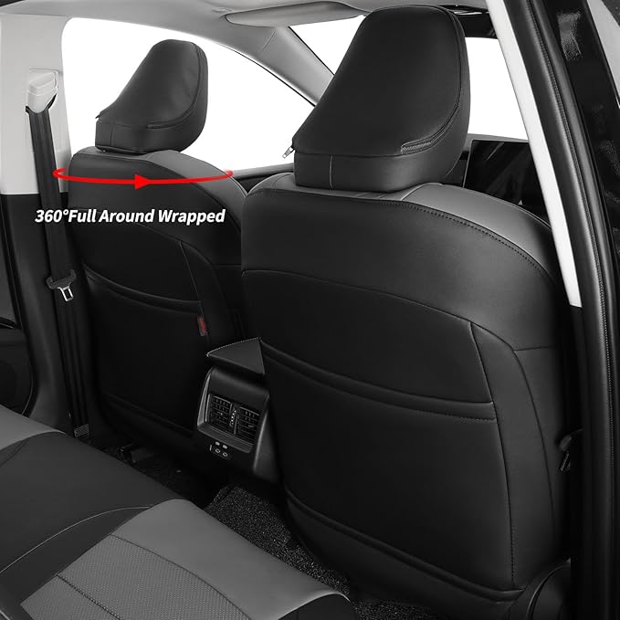 coverdream Custom Fit Camry Car Seat Covers for 2025 Toyota Camry Hybrid LE,SE,Full Coverage,Airbag Compatible Waterproof Leather Car Seat Protector(Full Set,Black/Gray)