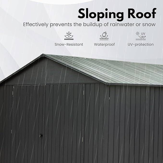Domi 12'x15' Metal Garage Shed, Heavy Duty Outdoor Steel Carport with Lockable Double, Side Doors, 80MPH Wind and Snow Resistant Enclosed Storage for Cars, Trucks, Motorcycles, Tools, Dark Grey