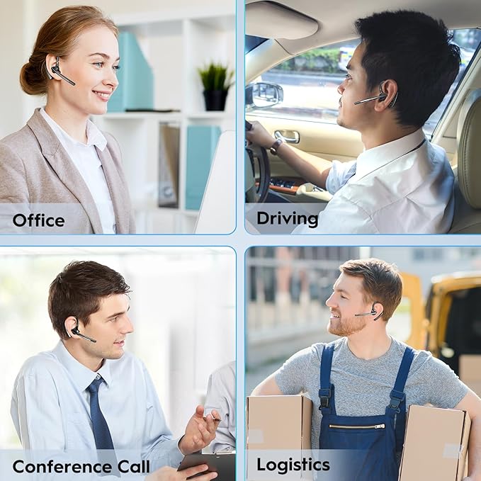 New bee Bluetooth Headset, Wireless Bluetooth Earpiece for Cellphone with 500mah Charging Case 80h Playtime V5.2 Dual Mic Noise Cancelling Hands-Free Earphones for Office Driver