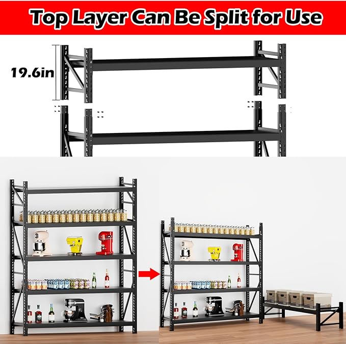 Garage Shelving Heavy Duty - 6.5ft W Extra Large Metal Shelving Units and Storage for 5500lbs, 5tier Adjustable Basement Storage Industrial Shelves Pallet Racking Organizer (23.6"D *78.7"W * 98.4"H)