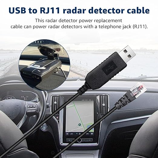 USB-C to RJ11 & USB to RJ11 Radar Detector Cables, 6.56Ft Each, Compatible with Escort, Uniden, Beltronics, Cobra, Radenso XP & More (Premium Replacement Power Cords)