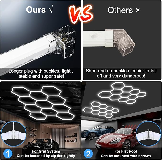 MODERN 11 Hexagon LED Garage Light, Ultra-Bright 6500K Natural White, 11 Grids for Garage, Mall, Shop, and Auto Detailing.