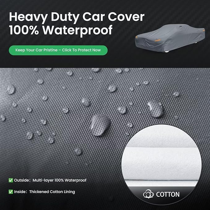 Waterproof Cadillac DeVille (1960-2006) Car Cover with Breathable Vents, [2025 Upgrade] Premium Covers with Cotton Liner and Zipper Door, Sun Rain Snow Dust Uv Protection.(Gift with Towel)