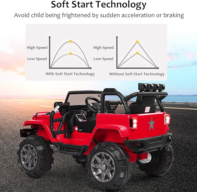 Costzon Ride On Car, 12V Battery Powered Electric Ride On Truck w/Parental Remote Control, LED Lights, Double Open Doors, Safety Belt, Music, MP3 Player, Spring Suspension (Red)