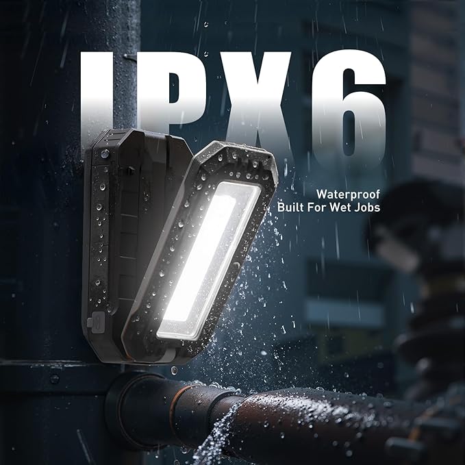 Rechargeable Work Light with Magnetic Base, 1200 Lumens LED Work Light, Portable Magnetic Work Lights with Hook Mechanic Light for Job Site, Workshop, Emergency and Camping