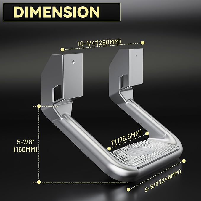 KUAFU Pair Aluminum Universal Side Step Compatible with Chevy Chevrolet GMC Ford Dodge Toyota Nissan Jeep Isuzu Mitsubishi Mazda Pickups & Trucks 2PCs Polishing Silvery