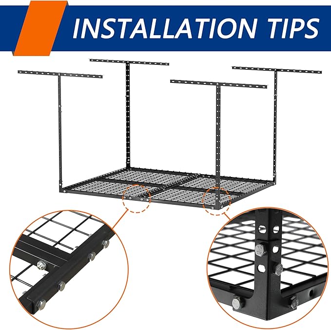 3 x 4FT Overhead Garage Storage Rack, Adjustable Ceiling Storage Racks, Garage Shelving Heavy Duty Storage Organizer System, 400lbs Weight Capacity (Black)