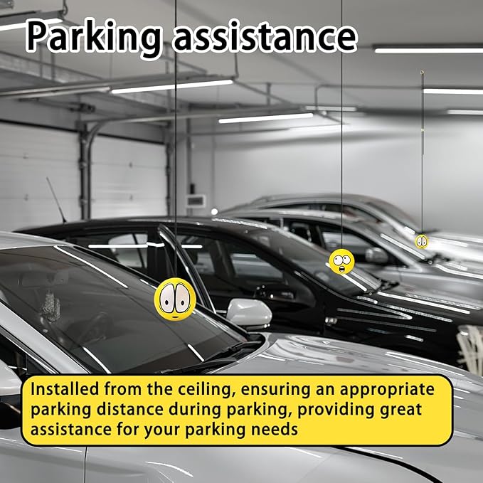 2 Sets Double Garage Parking Aids, Includes 2 Pieces Parking Assist Balls Garage Ball Stopper, 4 Pieces Plastic Cord Locks and 4 Pieces Screw Hooks Garage Parking Indicators for Car Parking