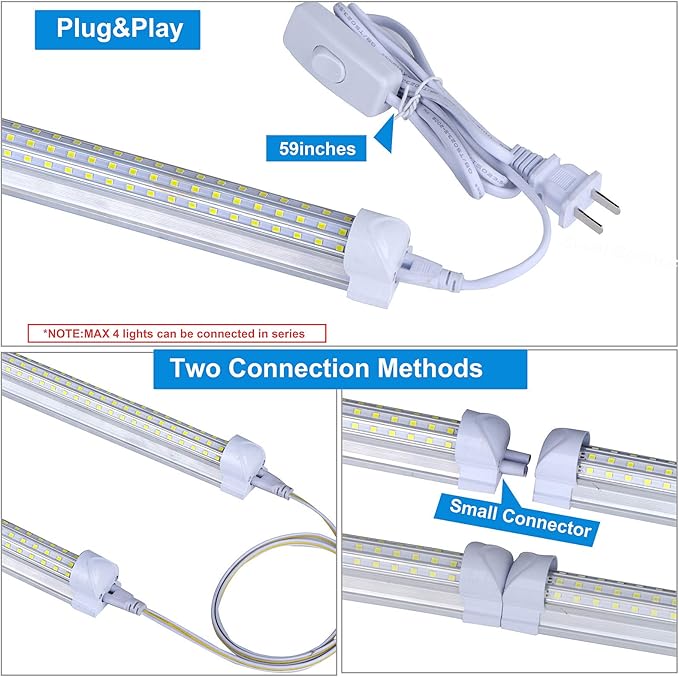 (20-Pack)4FT LED Shop Light Fixture, 72W 6000K Cold White 9500LM Super Bright T8 Integrated LED Tube, 4 Rows Linkable Shop Lights, T8 LED Tube Lights, 4 LED shop lights for garage 4 foot with plug