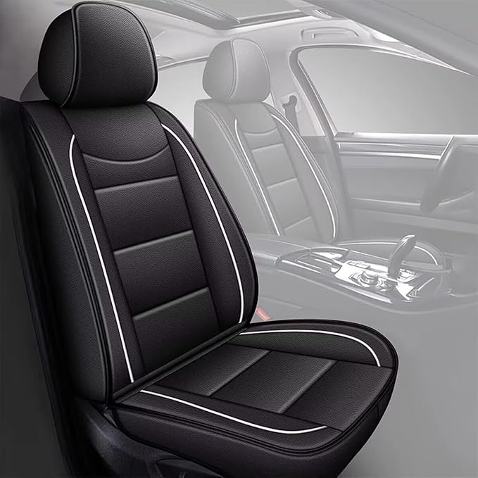 YORKNEIC Leather Car Seat Covers Fit for Hyundai Kona 2018-2025: 5 Seats Full Set Seat Covers - Waterproof Auto Seat Protector Compatible Airbag (Black)