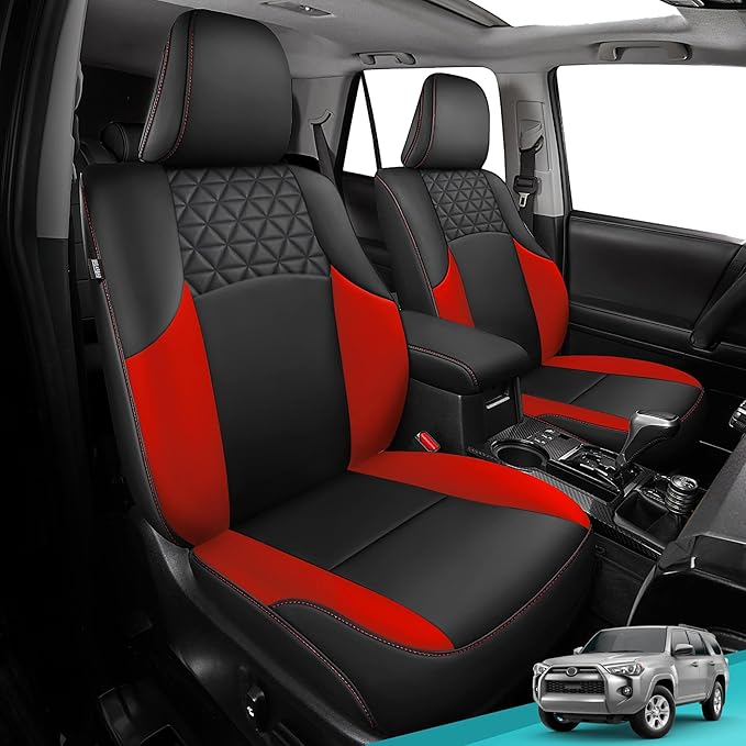 Seat Covers for Toyota 4Runner 2011-2024, Faux Leather Car Seat Cover Full Set, 2-Row-Only for 5 Seats Version-BlackRed
