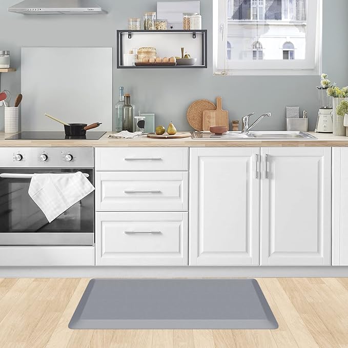 KitchenClouds Kitchen Mat Cushioned Anti Fatigue Kitchen Rug Non Slip Standing Mat Comfort Floor Mats for Sink Office (17.3"x 28"-0.8inch, Grey)