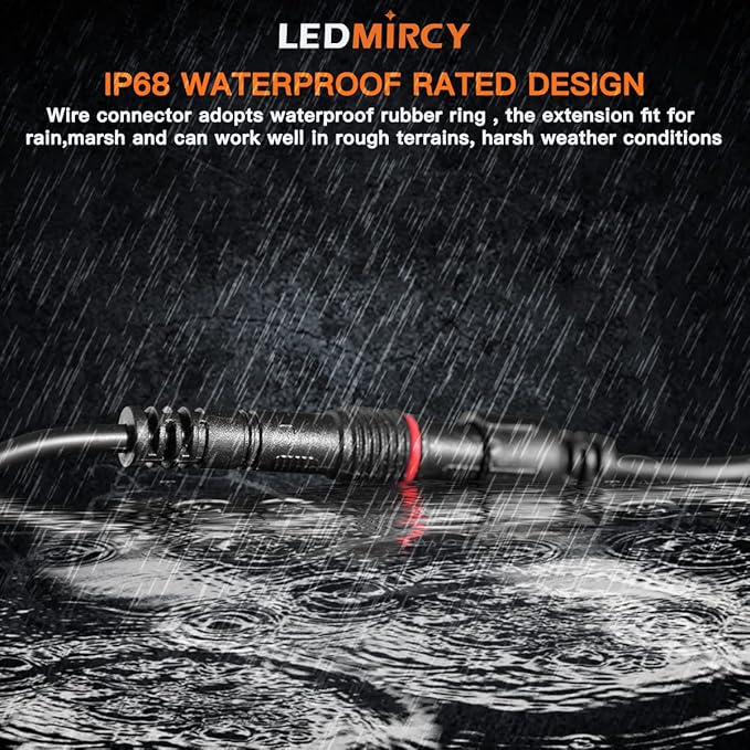 LED Rock Lights Extension Cable Wire Cord 2Pin Waterproof 4PCS 5ft 22AWG with Male to Female Connectors 11mm Nut Size for Wheel Lights Spot Flood Light Driving Fog Light for Truck