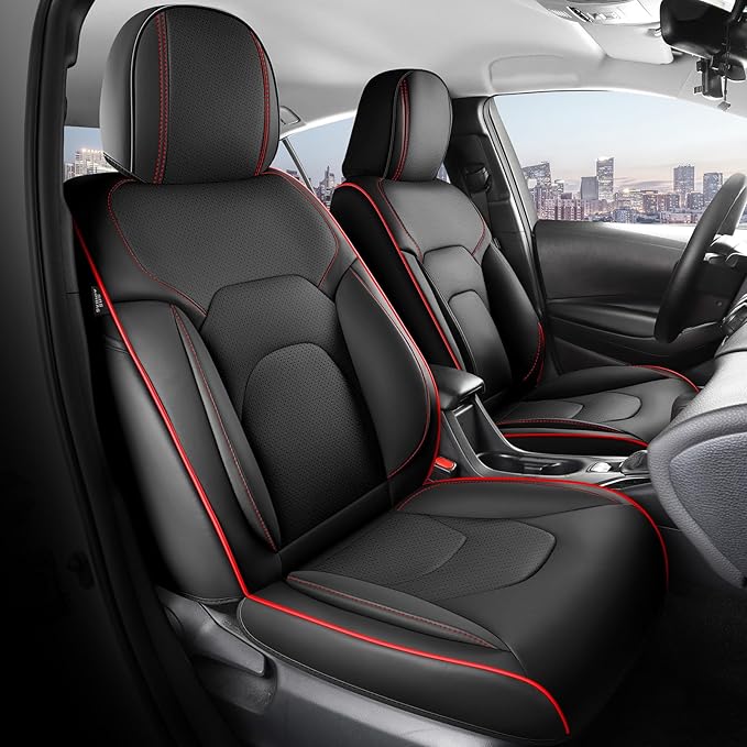 FREESOO Car Seat Covers Full Set,Waterproof Automotive Seat Covers, Leather Cars Interior Covers, Seats Protection Universal fit Babies & Adult (Black Red)