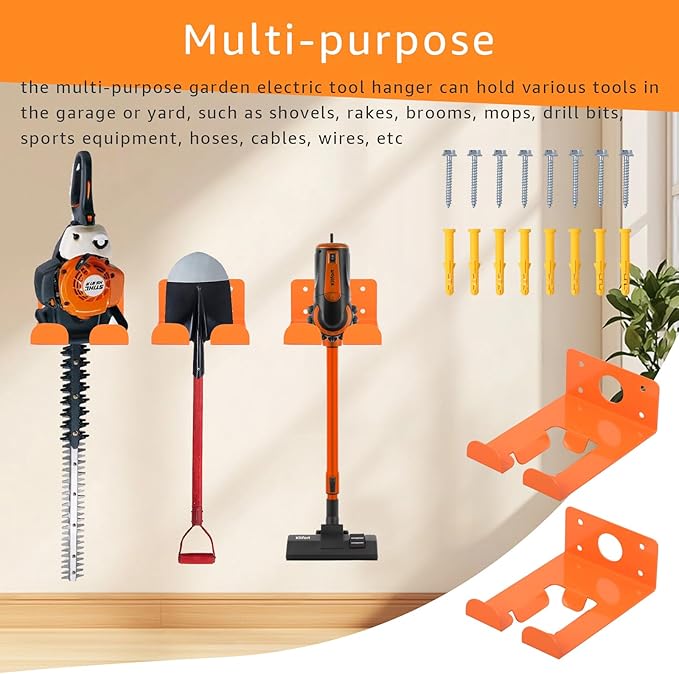Weed Eater Rack & Chainsaw Holder - Heavy Duty Garage Organizer Wall Mount for Grass Trimmer,Hedge Trimmer, Backpack Blower, Garden Tools, 2 Pack