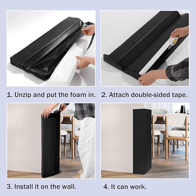 ROYALAY Wall Corner Guard, Heavy Duty Corner Protectors for Safety, Foam Basketball Court, Waterproof 2 Sides Corner Pad for Gyms, Basketball Court, Playrooms, Garages, Black
