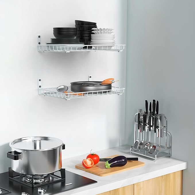 WALMANN Wall Shelves, 12 * 18 inch Wall-Mounted Storage Shelves for Garage, Closet, Laundry Room, Heavy Duty Wall Shelving, Holds Up to 60 lbs(Pack of 2, White)