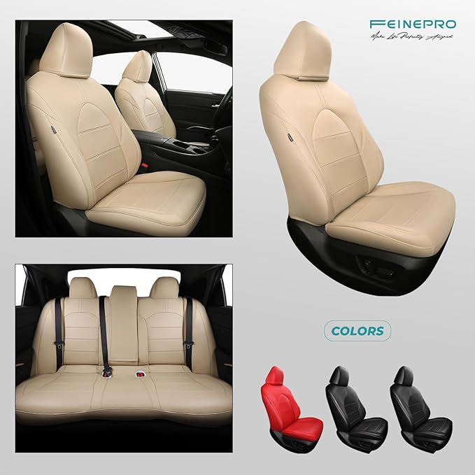 for Toyota Camry Seat Covers Hybrid XLE XSE 2018 2019 2020 2021 2022 2023 2024 - Custom Car Seat Covers Full Set, Leather Seat Cover for Cars, Waterproof Breathable Cushion Protectors Beige