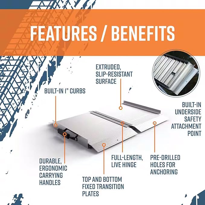 EZ-ACCESS TRAVERSE 2 Foot Durable Aluminum All Weather Singlefold Portable Folding Loading Ramp with Carrying Handles, Silver